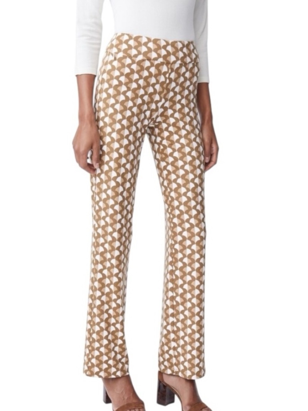 J. McLaughlin Carmel Geometric Print Jersey Knit Flared Pants in Carnivale - M